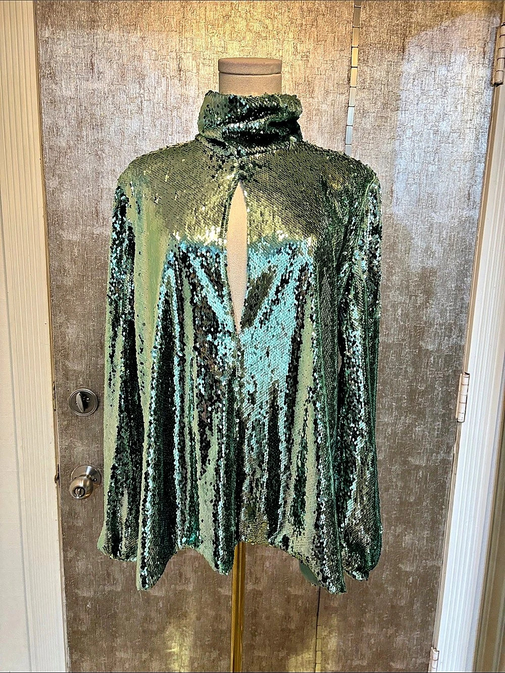 RACIL Sequin High Neck Blouse in Green Size XS